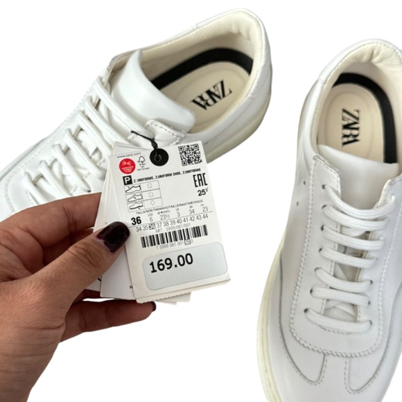 NEW Zara White Uniform Leather Sneakers 36 - Picture 2 of 10